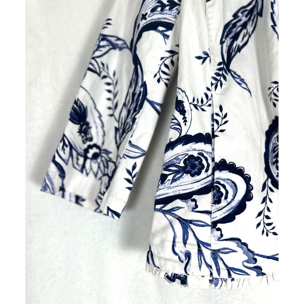 Chico's Cotton Paisley Jacket Blazer Size 1 (M) Blue White Coastal Quiet Luxury - Picture 5 of 10